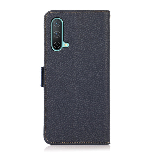 For OnePlus Nord CE 5G KHAZNEH Side-Magnetic Litchi Genuine Leather RFID Phone Case(Blue) - OnePlus Cases by buy2fix | Online Shopping UK | buy2fix