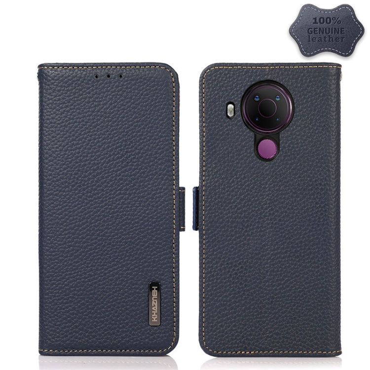 For Nokia 5.4 KHAZNEH Side-Magnetic Litchi Genuine Leather RFID Phone Case(Blue) - Nokia Cases by buy2fix | Online Shopping UK | buy2fix