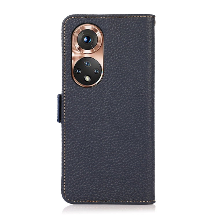 For Honor 50 KHAZNEH Side-Magnetic Litchi Genuine Leather RFID Phone Case(Blue) - Honor Cases by buy2fix | Online Shopping UK | buy2fix