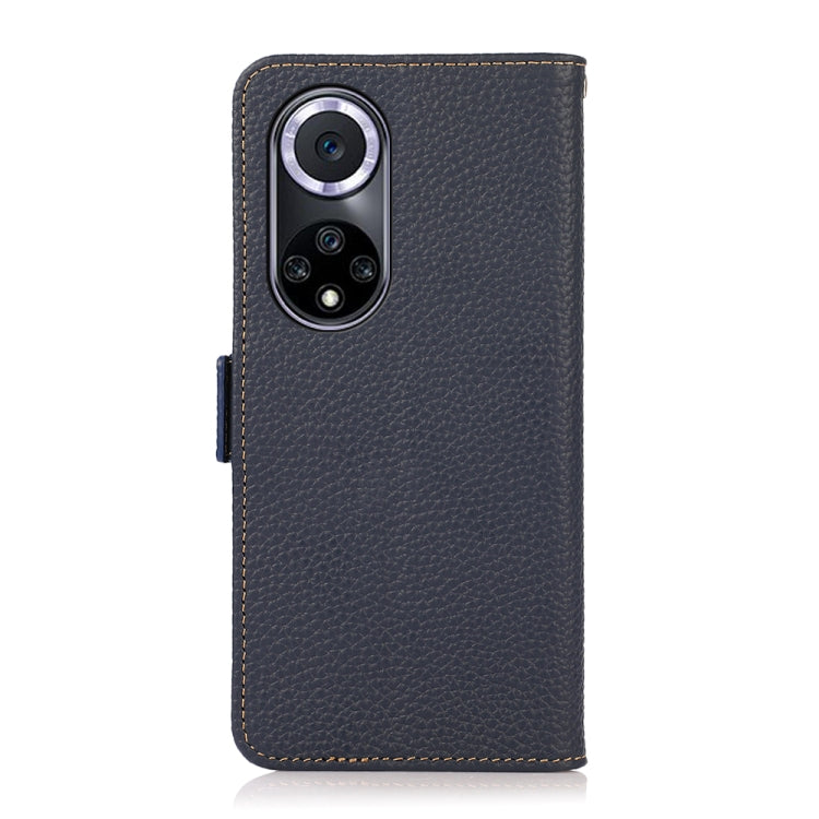 For Huawei nova 9 KHAZNEH Side-Magnetic Litchi Genuine Leather RFID Phone Case(Blue) - Huawei Cases by buy2fix | Online Shopping UK | buy2fix