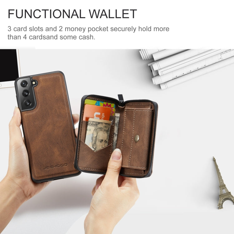 For Samsung Galaxy S22 5G JEEHOOD Magnetic Zipper Horizontal Flip Phone Leather Case(Brown) - Galaxy S22 5G Cases by JEEHOOD | Online Shopping UK | buy2fix