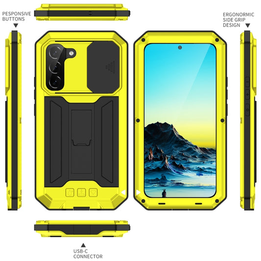 For Samsung Galaxy S22 5G R-JUST Sliding Camera Metal + Silicone Holder Phone Case(Yellow) by R-JUST