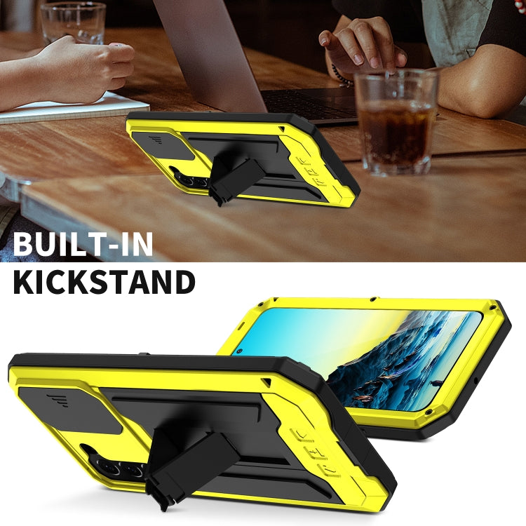 For Samsung Galaxy S22+ 5G R-JUST Sliding Camera Metal + Silicone Holder Phone Case(Yellow) by R-JUST