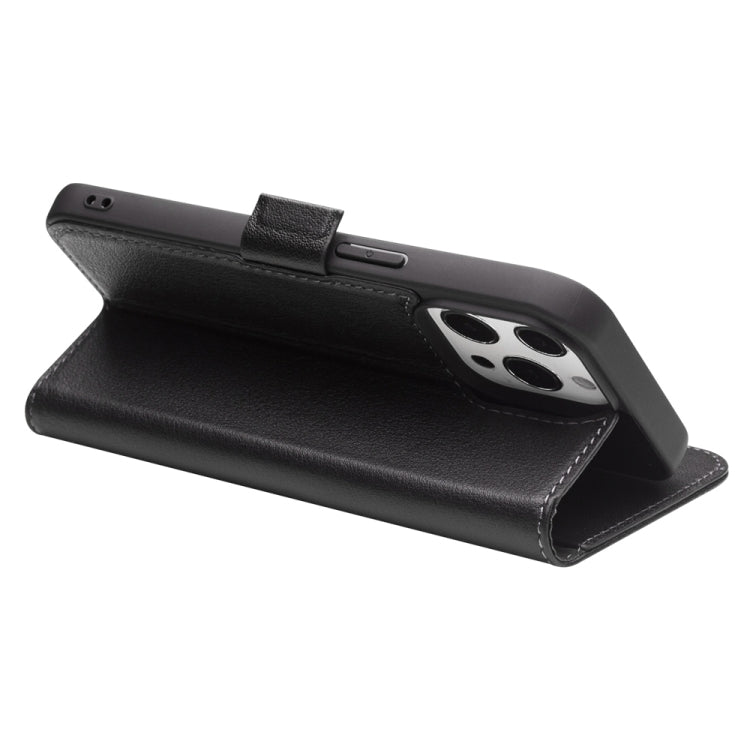 For iPhone 13 Pro Max QIALINO Magnetic Buckle Leather Phone Case (Black) by QIALINO