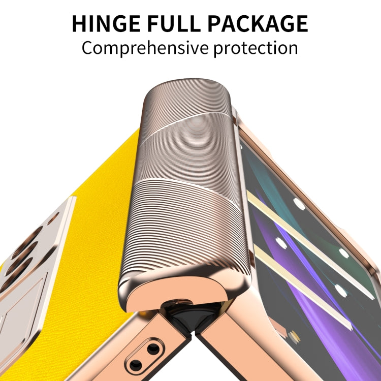 For Samsung Galaxy Z Fold2 5G Electroplated Armor Cross Texture Phone Case(Yellow) - Galaxy Phone Cases by buy2fix | Online Shopping UK | buy2fix