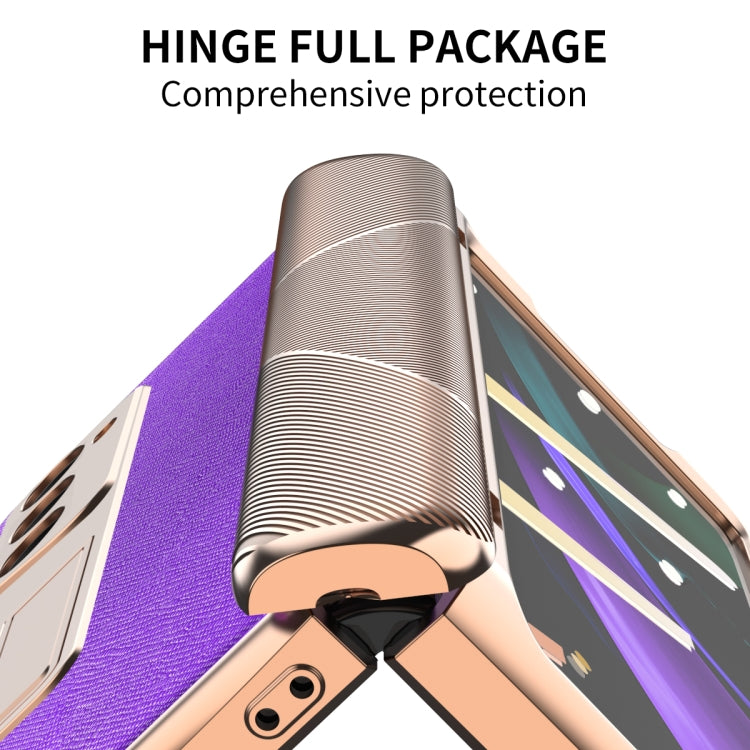 For Samsung Galaxy Z Fold2 5G Electroplated Armor Cross Texture Phone Case(Purple) - Galaxy Phone Cases by buy2fix | Online Shopping UK | buy2fix
