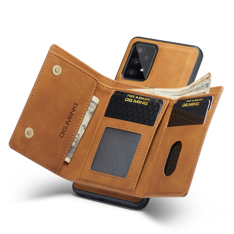 For Samsung Galaxy A53 5G DG.MING M1 Series 3-Fold Multi Card Wallet Phone Case(Brown) by DG.MING