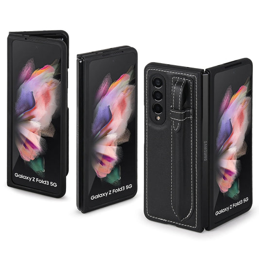 For Samsung Galaxy Z Fold3 5G Top Layer Leather Back Cover Folding Leather Phone Case(Black) - Galaxy Phone Cases by buy2fix | Online Shopping UK | buy2fix