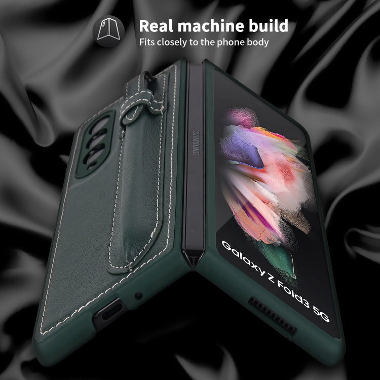 For Samsung Galaxy Z Fold3 5G Top Layer Leather Back Cover Folding Leather Phone Case(Blackish Green) - Galaxy Phone Cases by buy2fix | Online Shopping UK | buy2fix