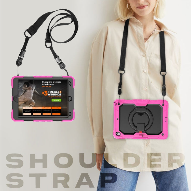 For iPad 10.2 2021 / 2020 / 2019 Silicone + PC Tablet Case with Shoulder Strap(Rose Red+Black) - iPad 10.2 Cases by buy2fix | Online Shopping UK | buy2fix