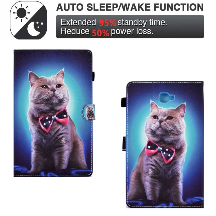 For Samsung Galaxy Tab A 10.1 2016 T580 Sewing Pen Slot Leather Tablet Case(Bow Tie Cat) - Tab A 10.1 by buy2fix | Online Shopping UK | buy2fix