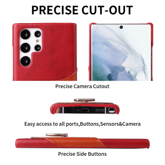 For Samsung Galaxy S22 Ultra 5G Fierre Shann Oil Wax Texture Genuine Leather Back Phone Case with 360 Degree Rotation Holder & Card Slot(Red) - Galaxy S22 Ultra 5G Cases by FIERRE SHANN | Online Shopping UK | buy2fix