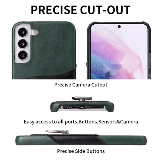 For Samsung Galaxy S22+ 5G Fierre Shann Oil Wax Texture Genuine Leather Back Phone Case with 360 Degree Rotation Holder & Card Slot(Black) - Galaxy S22+ 5G Cases by FIERRE SHANN | Online Shopping UK | buy2fix