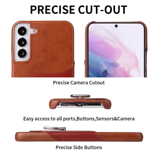 For Samsung Galaxy S22 5G Fierre Shann Oil Wax Texture Genuine Leather Back Phone Case with 360 Degree Rotation Holder & Card Slot(Brown) - Galaxy S22 5G Cases by FIERRE SHANN | Online Shopping UK | buy2fix