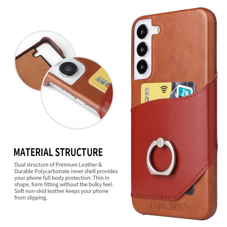 For Samsung Galaxy S22 5G Fierre Shann Oil Wax Texture Genuine Leather Back Phone Case with 360 Degree Rotation Holder & Card Slot(Brown) - Galaxy S22 5G Cases by FIERRE SHANN | Online Shopping UK | buy2fix