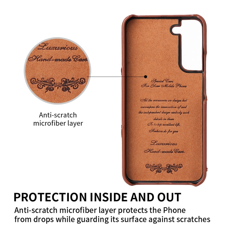 For Samsung Galaxy S22 5G Fierre Shann Oil Wax Texture Genuine Leather Back Phone Case with 360 Degree Rotation Holder & Card Slot(Brown) - Galaxy S22 5G Cases by FIERRE SHANN | Online Shopping UK | buy2fix
