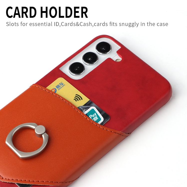 For Samsung Galaxy S22 5G Fierre Shann Oil Wax Texture Genuine Leather Back Phone Case with 360 Degree Rotation Holder & Card Slot(Red) - Galaxy S22 5G Cases by FIERRE SHANN | Online Shopping UK | buy2fix