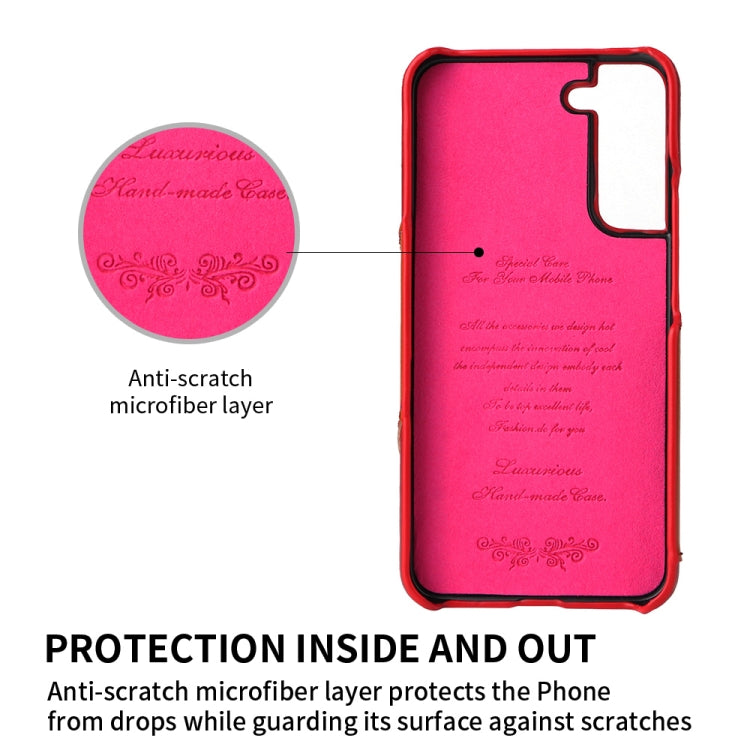 For Samsung Galaxy S22 5G Fierre Shann Oil Wax Texture Genuine Leather Back Phone Case with 360 Degree Rotation Holder & Card Slot(Red) - Galaxy S22 5G Cases by FIERRE SHANN | Online Shopping UK | buy2fix