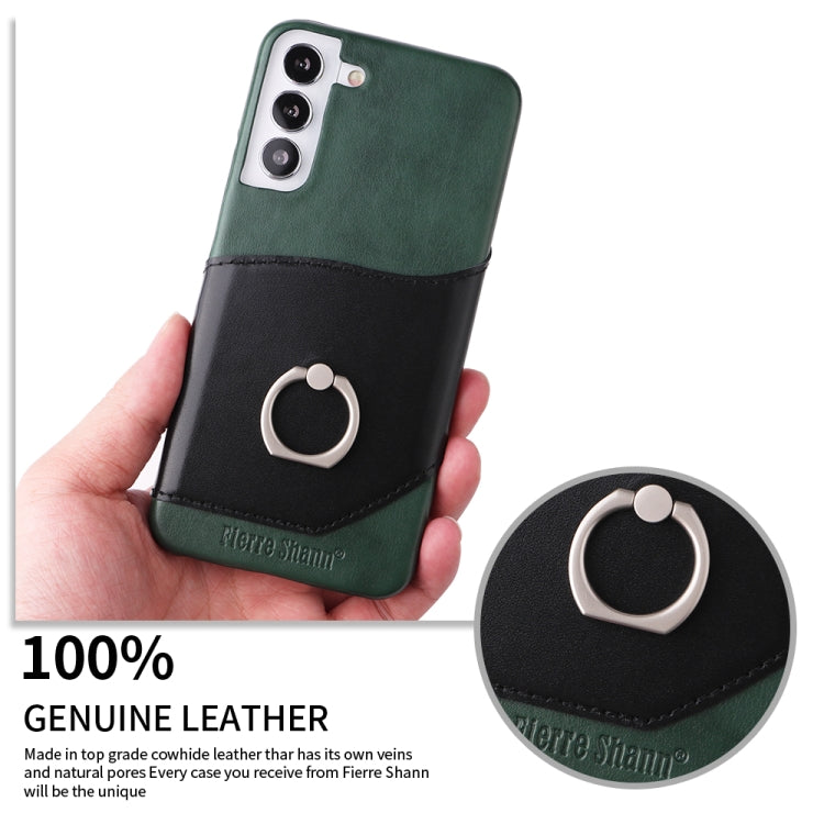 For Samsung Galaxy S22 5G Fierre Shann Oil Wax Texture Genuine Leather Back Phone Case with 360 Degree Rotation Holder & Card Slot(Black) - Galaxy S22 5G Cases by FIERRE SHANN | Online Shopping UK | buy2fix