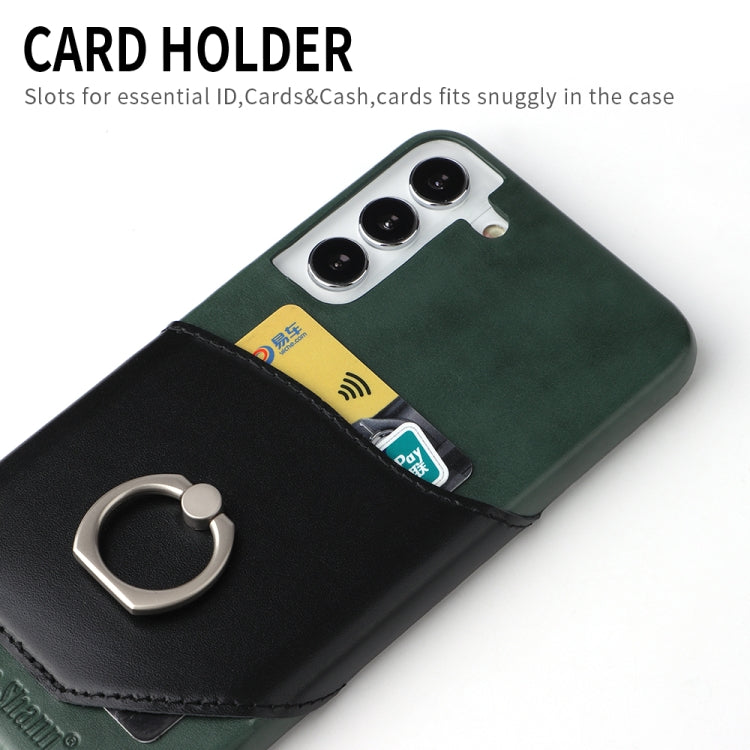 For Samsung Galaxy S22 5G Fierre Shann Oil Wax Texture Genuine Leather Back Phone Case with 360 Degree Rotation Holder & Card Slot(Black) - Galaxy S22 5G Cases by FIERRE SHANN | Online Shopping UK | buy2fix