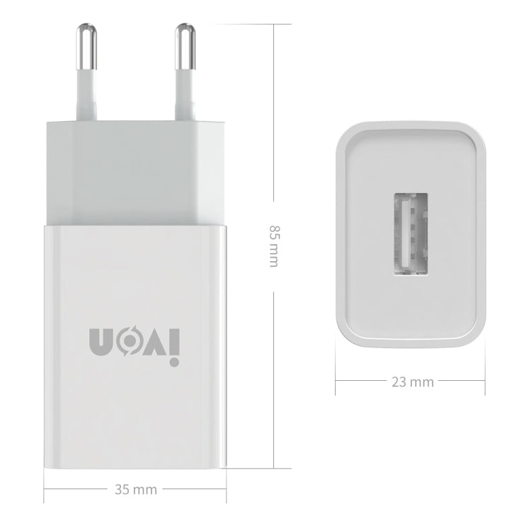 IVON AD-33 2 in 1 2.1A Single USB Port Travel Charger + 1m USB to Micro USB Data Cable Set, EU Plug(White) - USB Charger by IVON | Online Shopping UK | buy2fix