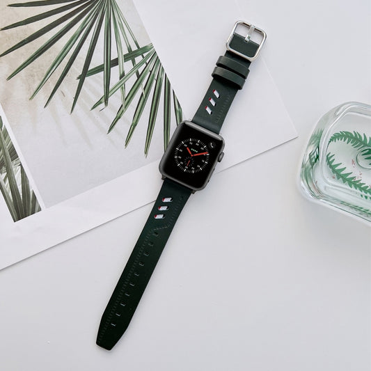 Genuine Leather Nylon Watch Band For Apple Watch Ultra 49mm&Watch Ultra 2 49mm / Series 9&8&7 45mm / SE 3&SE 2&6&SE&5&4 44mm / 3&2&1 42mm(Green) by buy2fix