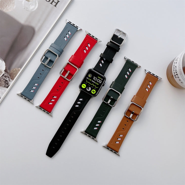 Genuine Leather Nylon Watch Band For Apple Watch Ultra 49mm&Watch Ultra 2 49mm / Series 9&8&7 45mm / SE 3&SE 2&6&SE&5&4 44mm / 3&2&1 42mm(Red) by buy2fix