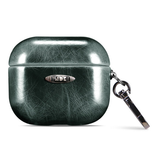 Oil Wax Leather Texture Earphone Protective Case with Hang Buckle For AirPods 3(Dark Green) - For AirPods 3 by buy2fix | Online Shopping UK | buy2fix