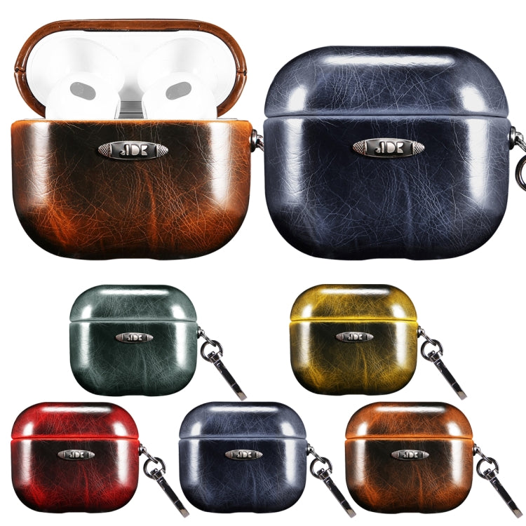 Oil Wax Leather Texture Earphone Protective Case with Hang Buckle For AirPods 3(Dark Green) - For AirPods 3 by buy2fix | Online Shopping UK | buy2fix
