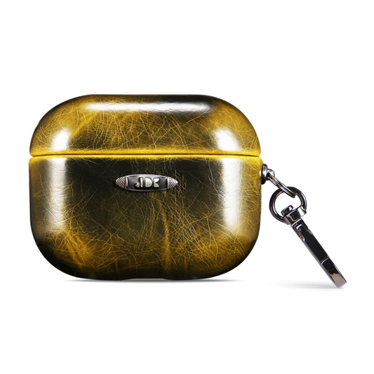 Oil Wax Leather Texture Earphone Protective Case with Hang Buckle For AirPods Pro(Yellow) - For AirPods 1/2 by buy2fix | Online Shopping UK | buy2fix
