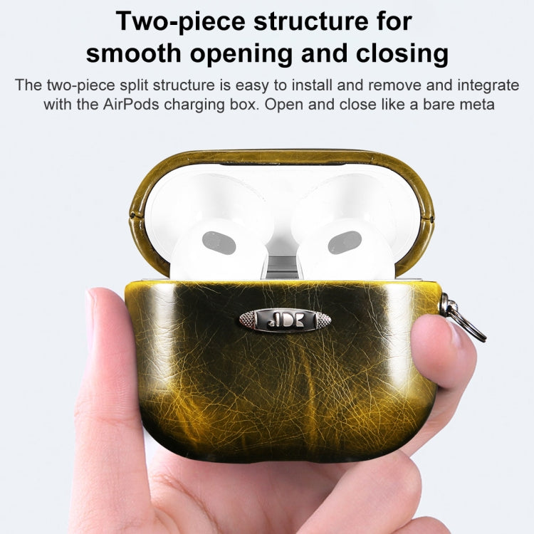 Oil Wax Leather Texture Earphone Protective Case with Hang Buckle For AirPods Pro(Blue) - For AirPods 1/2 by buy2fix | Online Shopping UK | buy2fix