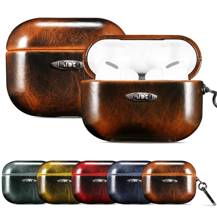 Oil Wax Leather Texture Earphone Protective Case with Hang Buckle For AirPods Pro(Dark Green) - For AirPods 1/2 by buy2fix | Online Shopping UK | buy2fix