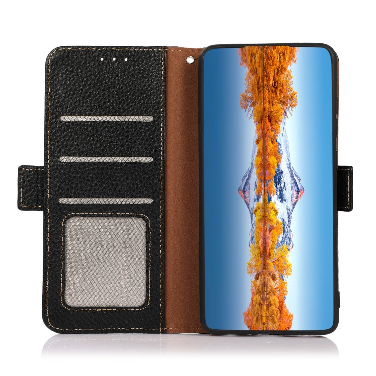 For OnePlus Nord CE 2 5G KHAZNEH Side-Magnetic Litchi Genuine Leather RFID Phone Case(Black) - OnePlus Cases by buy2fix | Online Shopping UK | buy2fix