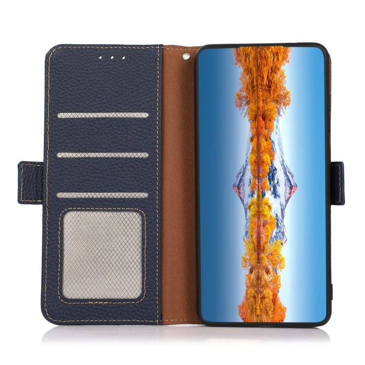 For OnePlus Nord CE 2 5G KHAZNEH Side-Magnetic Litchi Genuine Leather RFID Phone Case(Blue) - OnePlus Cases by buy2fix | Online Shopping UK | buy2fix