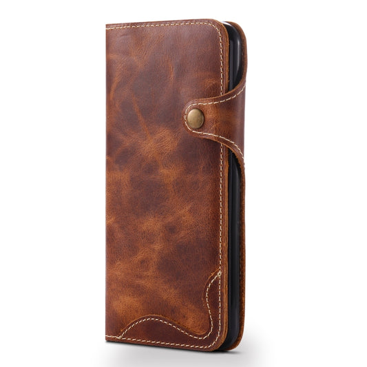 For iPhone 7 / 8 Denior Oil Wax Cowhide Magnetic Button Horizontal Flip Leather Case with Card Slots & Wallet(Brown) - More iPhone Cases by Denior | Online Shopping UK | buy2fix