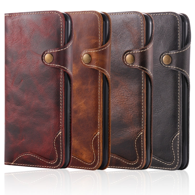 For iPhone 7 / 8 Denior Oil Wax Cowhide Magnetic Button Horizontal Flip Leather Case with Card Slots & Wallet(Dark Red) - More iPhone Cases by Denior | Online Shopping UK | buy2fix