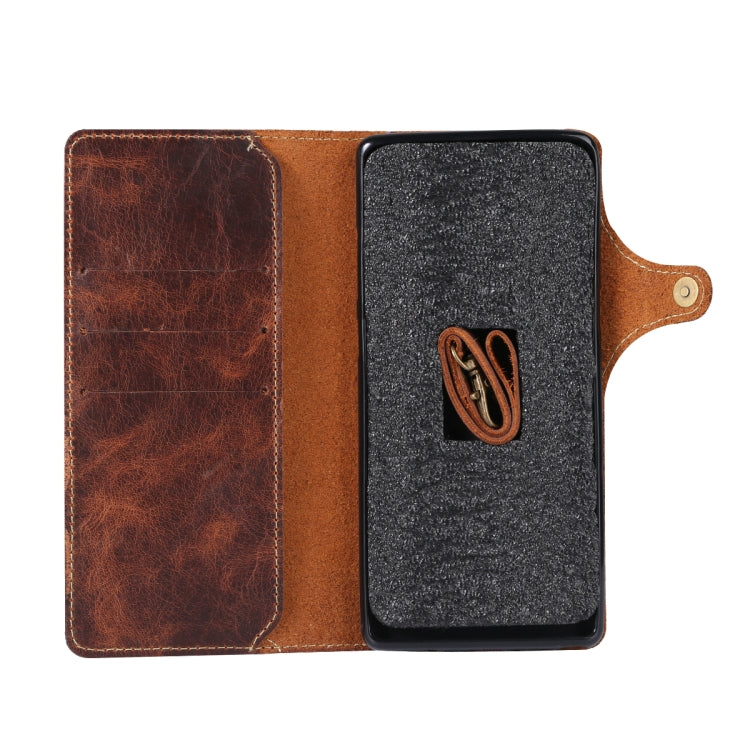 For iPhone 7 Plus / 8 Plus Denior Oil Wax Cowhide Magnetic Button Horizontal Flip Leather Case with Card Slots & Wallet(Brown) - More iPhone Cases by Denior | Online Shopping UK | buy2fix