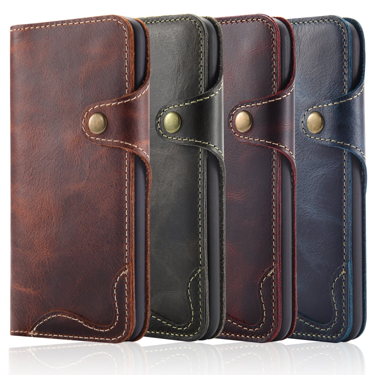For iPhone X / XS Denior Oil Wax Cowhide Magnetic Button Horizontal Flip Leather Case with Card Slots & Wallet(Dark Blue) - More iPhone Cases by Denior | Online Shopping UK | buy2fix