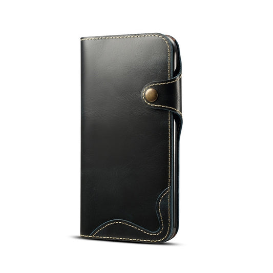 For iPhone XR Denior Oil Wax Cowhide Magnetic Button Horizontal Flip Leather Case with Card Slots & Wallet(Dark Blue) - More iPhone Cases by Denior | Online Shopping UK | buy2fix