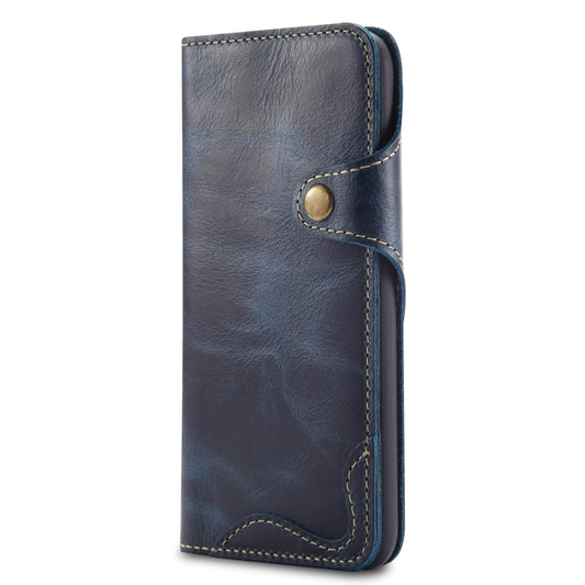 For iPhone XS Max Denior Oil Wax Cowhide Magnetic Button Horizontal Flip Leather Case with Card Slots & Wallet(Dark Blue) - More iPhone Cases by Denior | Online Shopping UK | buy2fix
