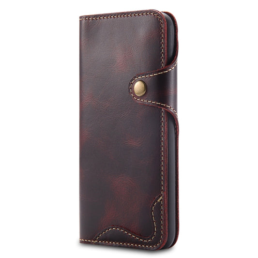 For iPhone XS Max Denior Oil Wax Cowhide Magnetic Button Horizontal Flip Leather Case with Card Slots & Wallet(Dark Red) - More iPhone Cases by Denior | Online Shopping UK | buy2fix