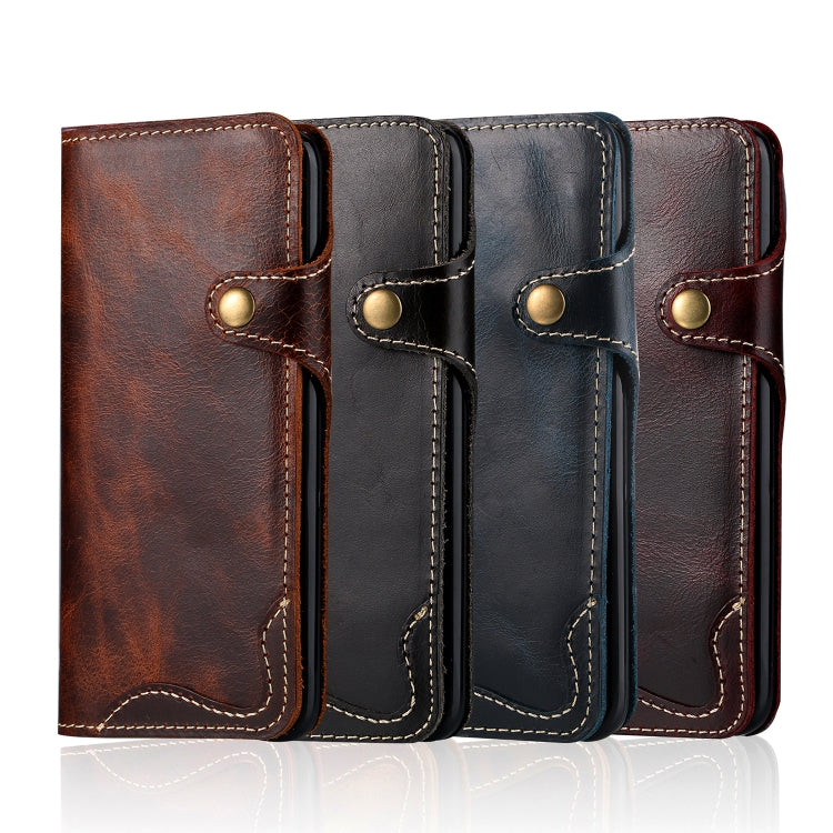 For Galaxy S8 Denior Oil Wax Cowhide Magnetic Button Horizontal Flip Leather Case with Card Slots & Wallet(Dark Blue) - Galaxy Phone Cases by Denior | Online Shopping UK | buy2fix