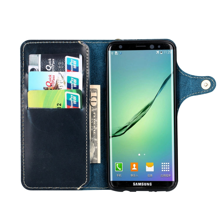 For Galaxy S9 Denior Oil Wax Cowhide Magnetic Button Horizontal Flip Leather Case with Card Slots & Wallet(Dark Blue) - Galaxy Phone Cases by Denior | Online Shopping UK | buy2fix