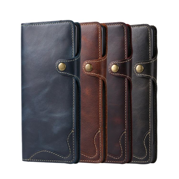 For Galaxy S9 Denior Oil Wax Cowhide Magnetic Button Horizontal Flip Leather Case with Card Slots & Wallet(Dark Blue) - Galaxy Phone Cases by Denior | Online Shopping UK | buy2fix