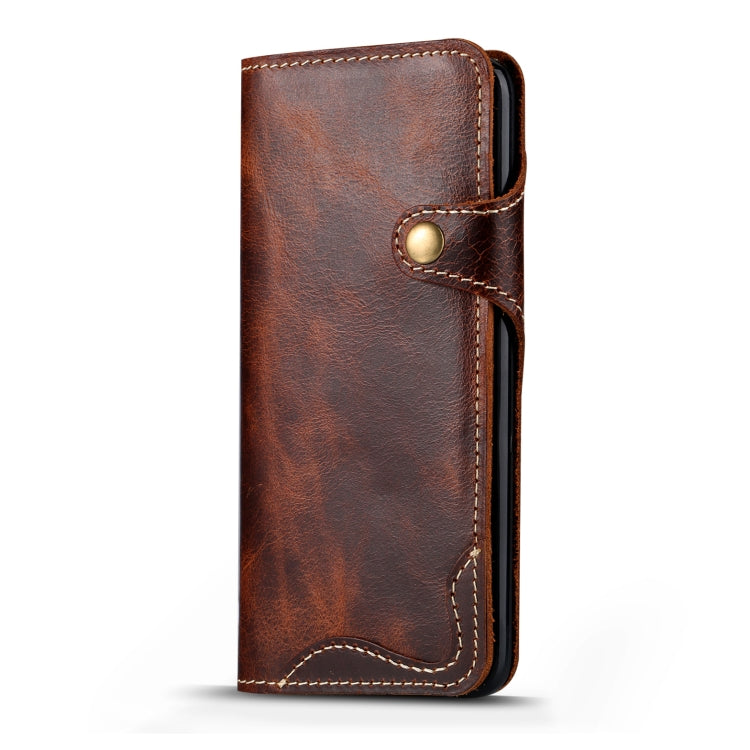 For Galaxy S9 Denior Oil Wax Cowhide Magnetic Button Horizontal Flip Leather Case with Card Slots & Wallet(Brown) - Galaxy Phone Cases by Denior | Online Shopping UK | buy2fix