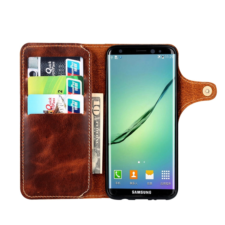 For Galaxy S9 Denior Oil Wax Cowhide Magnetic Button Horizontal Flip Leather Case with Card Slots & Wallet(Brown) - Galaxy Phone Cases by Denior | Online Shopping UK | buy2fix