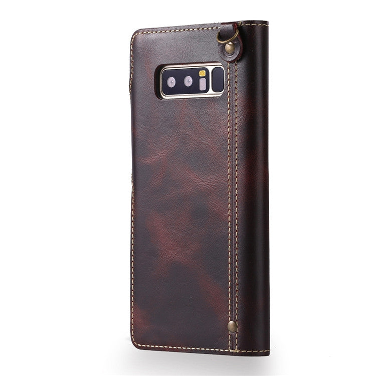 For Galaxy Note 8 Denior Oil Wax Cowhide Magnetic Button Horizontal Flip Leather Case with Card Slots & Wallet(Dark Red) - Galaxy Phone Cases by Denior | Online Shopping UK | buy2fix
