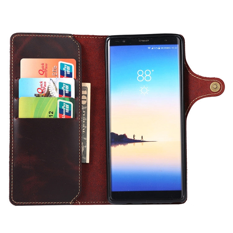 For Galaxy Note 8 Denior Oil Wax Cowhide Magnetic Button Horizontal Flip Leather Case with Card Slots & Wallet(Dark Red) - Galaxy Phone Cases by Denior | Online Shopping UK | buy2fix