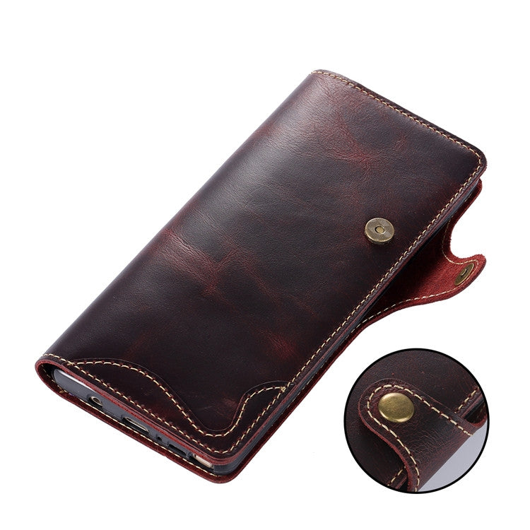 For Galaxy Note 8 Denior Oil Wax Cowhide Magnetic Button Horizontal Flip Leather Case with Card Slots & Wallet(Dark Red) - Galaxy Phone Cases by Denior | Online Shopping UK | buy2fix