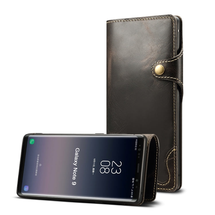 For Galaxy Note9 Denior Oil Wax Cowhide Magnetic Button Horizontal Flip Leather Case with Card Slots & Wallet(Black) - Galaxy Phone Cases by Denior | Online Shopping UK | buy2fix